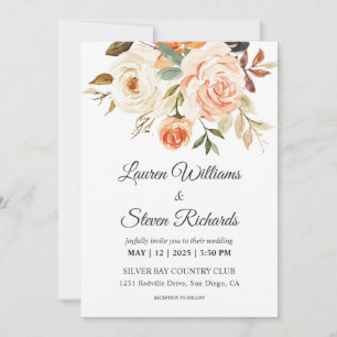 Custom White Pink Peach Rustic Roses wedding Invitation