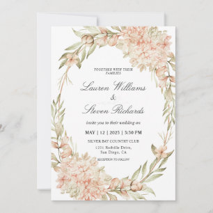 Custom White Pink Vintage Hydrangea Floral Premium Invitation
