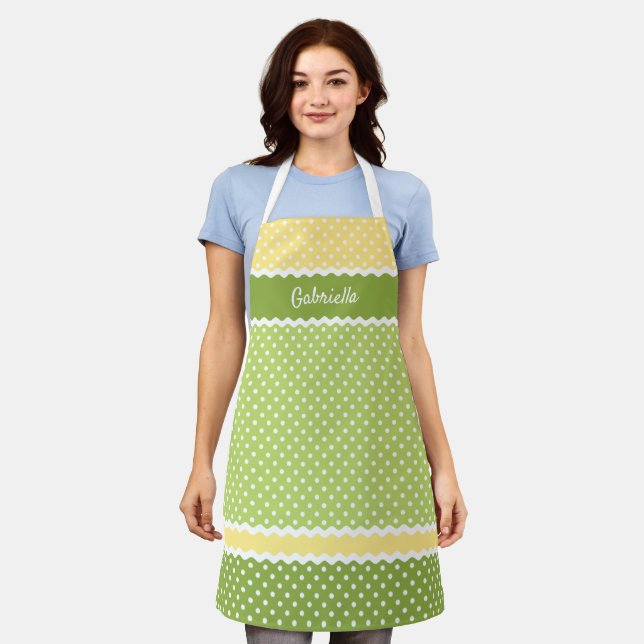 Custom White Polka Dots On Summer Citrus Colours Apron (Worn)