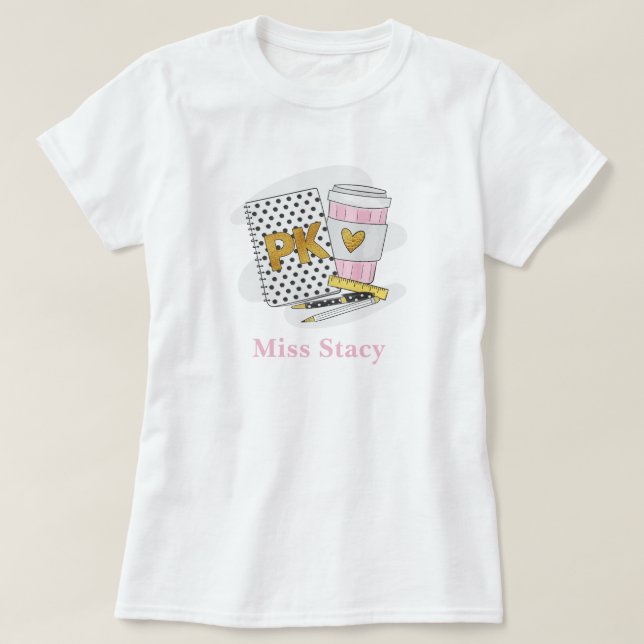 Custom White Pre K Teacher School T-Shirt (Design Front)