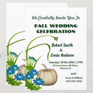 Custom White Pumpkin Fall Floral Green Invitation