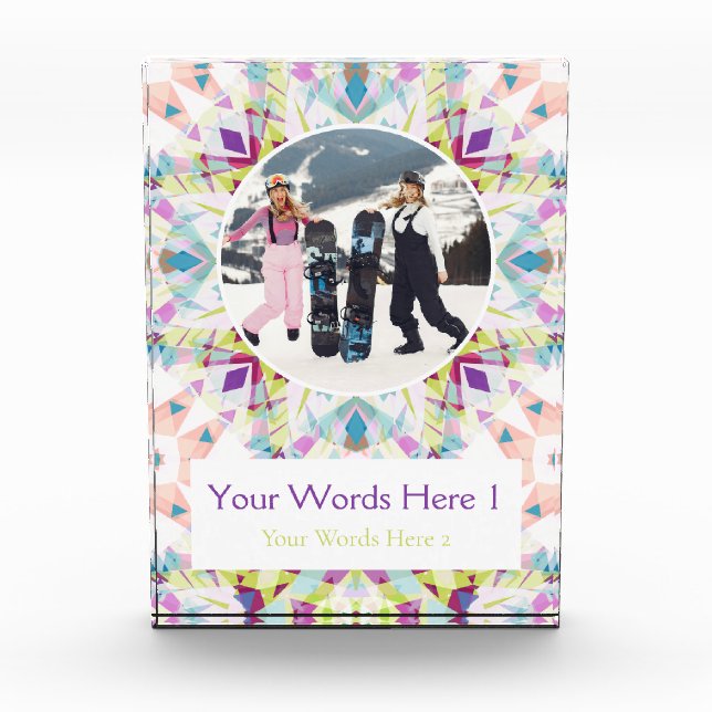 Custom White Purple Green Christmas Decor Gift Photo Block (Front)