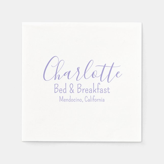 Custom White Purple Modern Bed And Breakfast Napkin (Front)