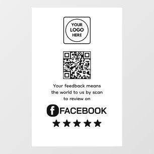Custom White QR   Facebook Review Business Display Window Cling