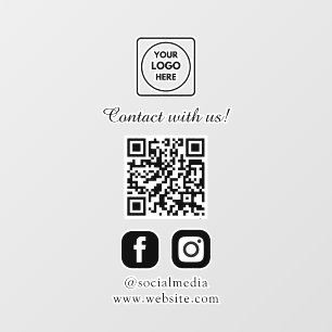 Custom White QR   Social Media Connect Display Window Cling