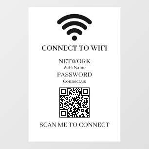 Custom White QR   WiFi Network Password Display Window Cling