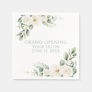Custom White Rose Floral Grand Opening Napkin