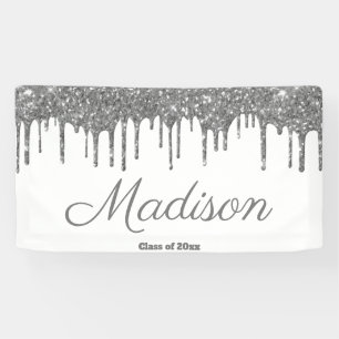Custom White Silver Graduation Party Class of 2024 Banner