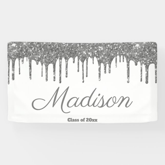 Custom White Silver Graduation Party Class of 2024 Banner (Horizontal)