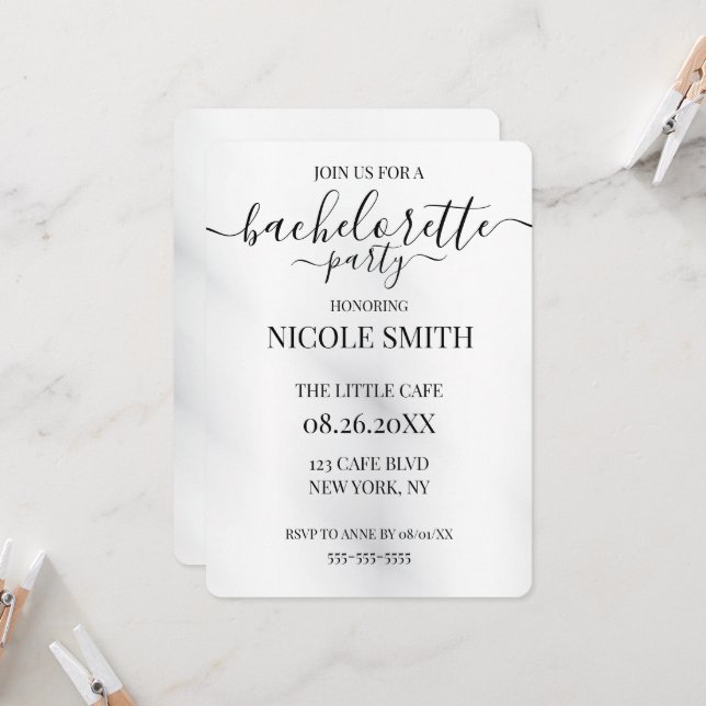 Custom White Smudge Bachelorette Party Invitation (Front/Back In Situ)