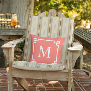 Custom White Square Greek Key Border Pattern Outdo Outdoor Pillow