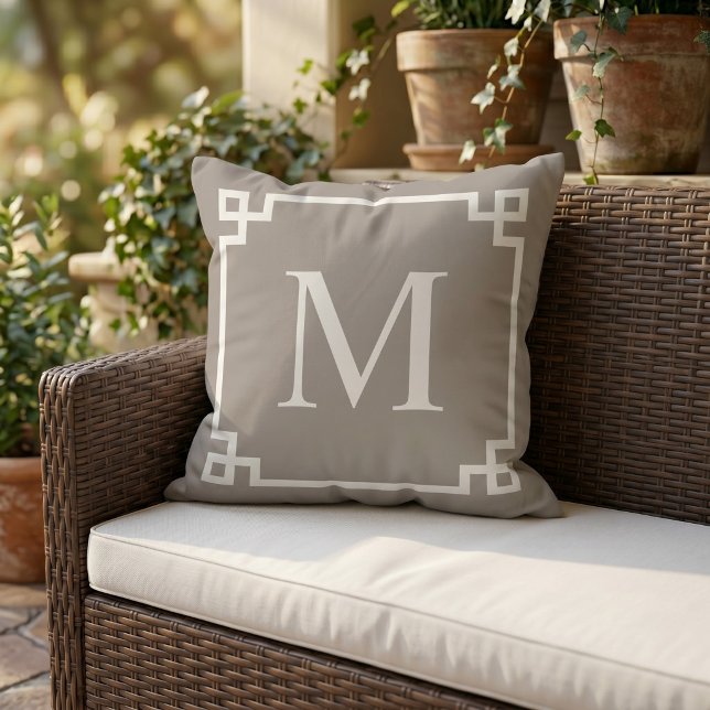 Custom White Square Greek Key Border Pattern Outdoor Pillow (Creator Uploaded)