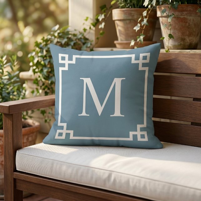 Custom White Square Greek Key Border Pattern Outdoor Pillow (Creator Uploaded)