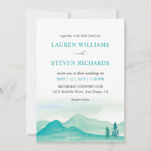 Custom White Teal Blue Desert mountains Wedding Invitation