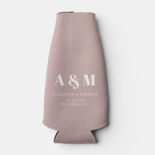 Custom White Text Dusty Rose Wedding Bottle Cooler