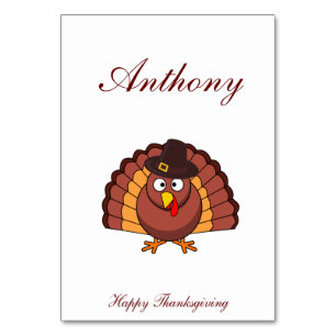 Custom White Thanksgiving Place Cards With Turkey