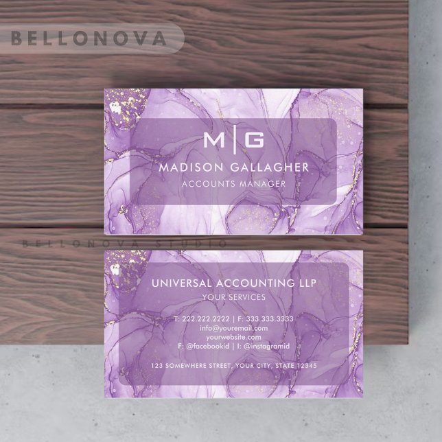 Custom White Violet Purple Agate Professional Business Card (Custom White Violet Purple Agate Professional Business Card)