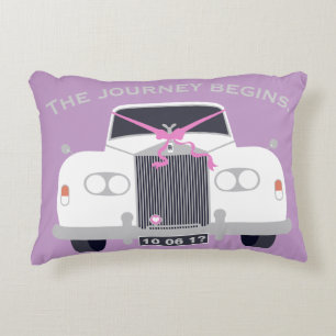 Custom white wedding limousine car date accent pillow