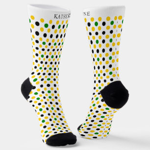 Custom White Yellow Green Black Polka Dot Design Socks