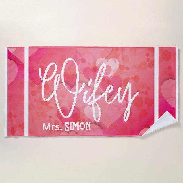 Custom Wifey Heart Beach Towel (Front)