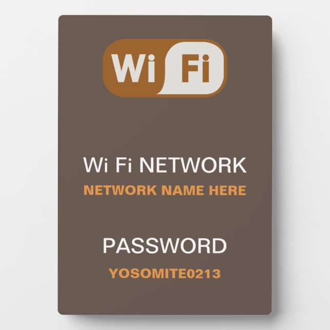 Custom WiFi Network Password Info Coffee Colour Plaque (Front)