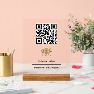 Custom Wifi QR Code   Network Password Modern Acrylic Sign