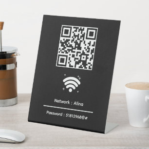 Custom Wifi QR Code   Network Password Modern Pedestal Sign