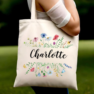 Custom Wildflower Aesthetic Birthday Personalized Tote Bag