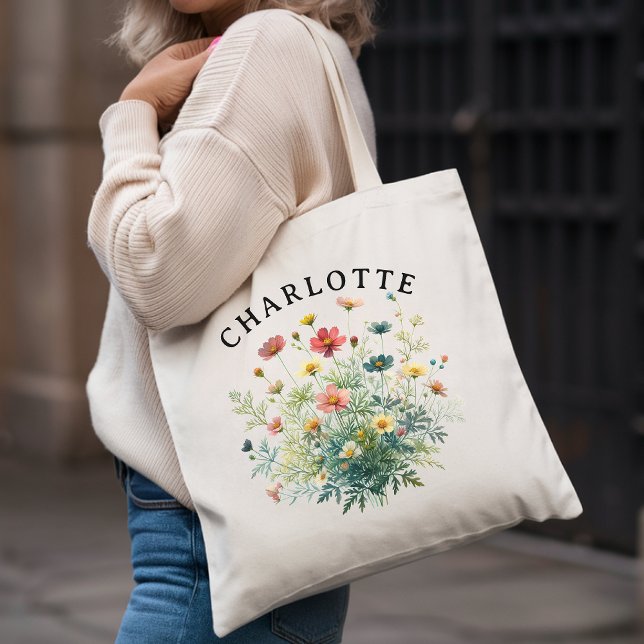 Custom Wildflower Bag for Bridesmaid Proposal Gift (bridal party favor, custom bachelorette gift, mother’s day bag, gift for women, floral wedding bag,)