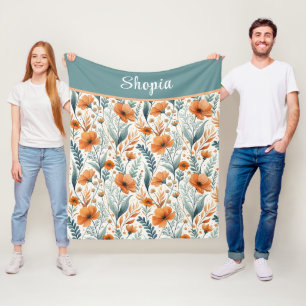 Custom Wildflower Botanical Boho Floral Watercolor Fleece Blanket