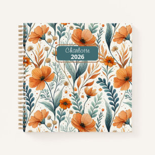 Custom Wildflower Botanical Boho Floral Watercolor Notebook
