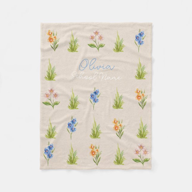 Custom Wildflower Floral Script Name Fleece Blanket (Front)