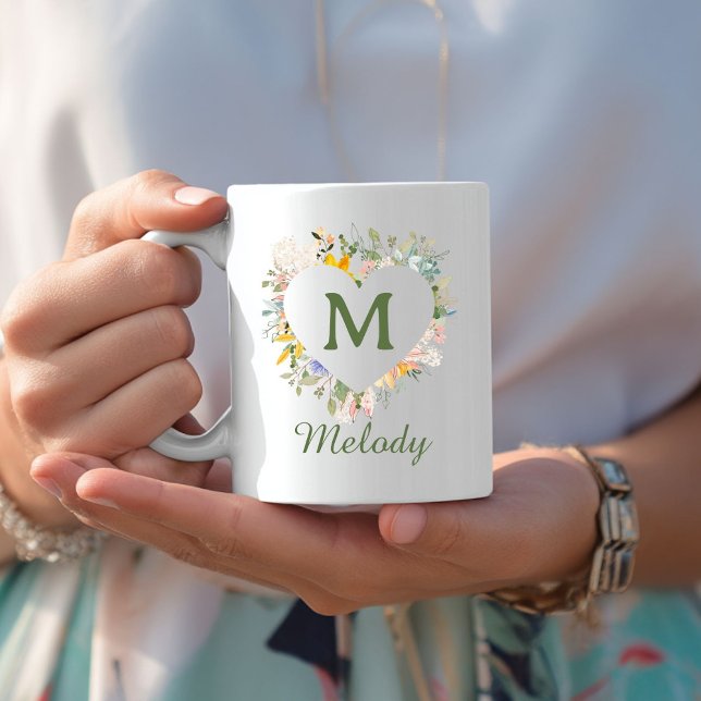 Custom Wildflower Garden Charm Monogram/Name Coffee Mug (Custom Wildflower Garden Charm Coffee Mug with Initial & Name or Text)