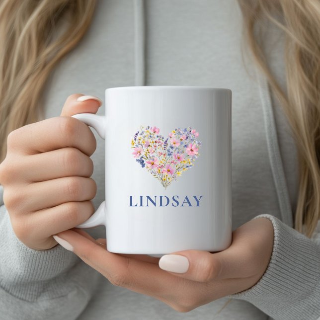 Custom Wildflower Heart Name Mug (Custom Wildflower Heart Name Mug
)