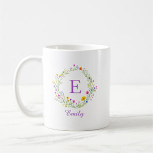 Custom Wildflower Wreath Monogram Name Coffee Mug