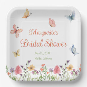 Custom Wildflowers and Butterflies Bridal Shower Paper Plate