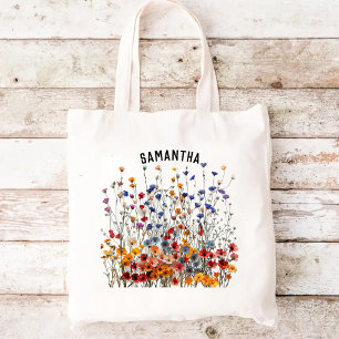 Custom Wildflowers Bag, Birthday Gift for her Tote Bag