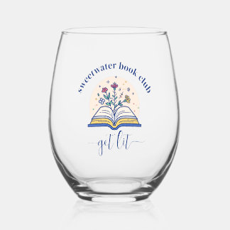 Custom Wildflowers Book Club Name Get Lit Stemless Wine Glass