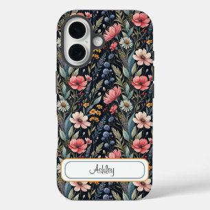 Custom Wildflowers Botanical Inspiration Black iPhone 16 Case
