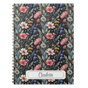 Custom Wildflowers Botanical Inspiration Black Notebook
