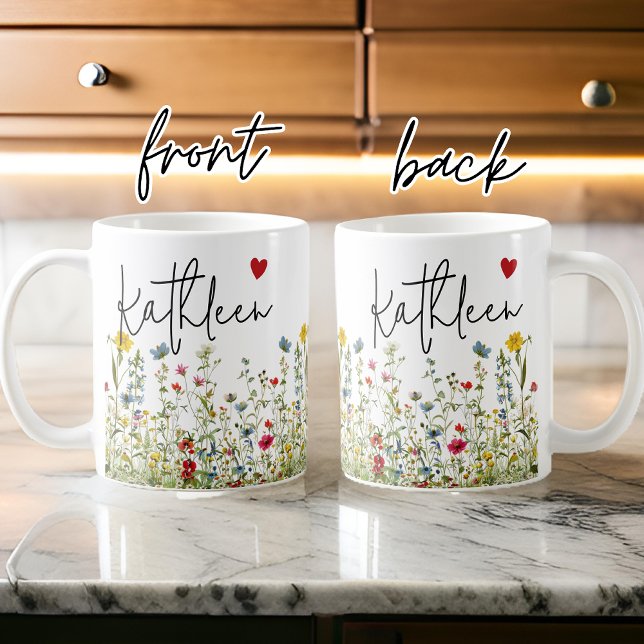 Custom Wildflowers Mug, Floral Bridal Shower Gift Coffee Mug (custom floral mug, mothers day gift mug, graduation gift for her, baby shower gift, bridesmaid gift)