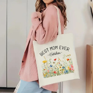 Custom Wildflowers Tote Bag, Best Mom Ever Gift