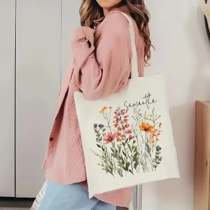 Custom wildflowers tote bag, Bridesmaid Gifts Bag
