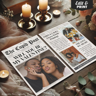 Custom Will You Be My Valentine Newspaper Card