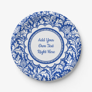 Custom William Morris Blue White Birthday Party Paper Plate