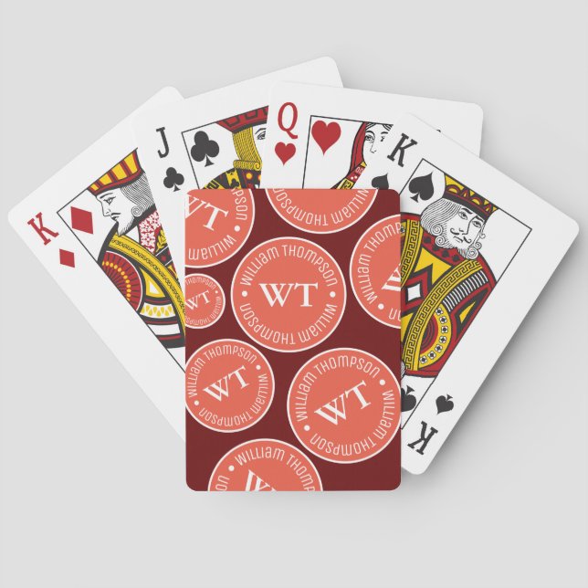 Custom William Name Repeated Circle Monogram Playing Cards (Back)