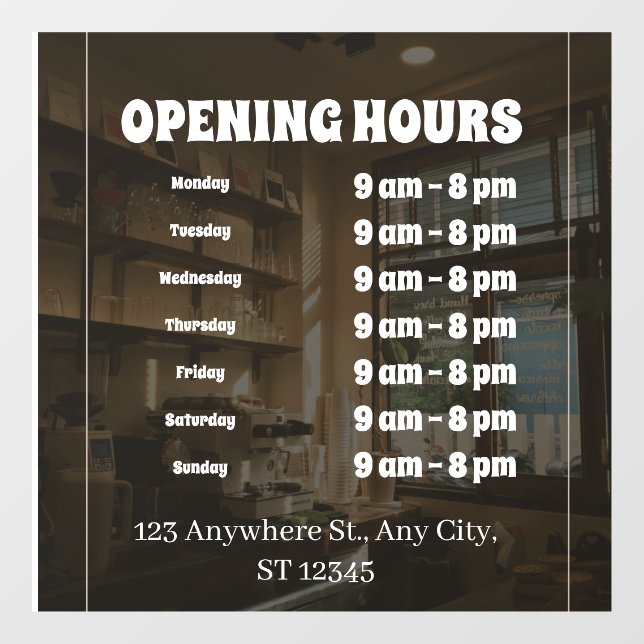 “Custom Window Cling – Business Opening Hours Sign (Sheet)