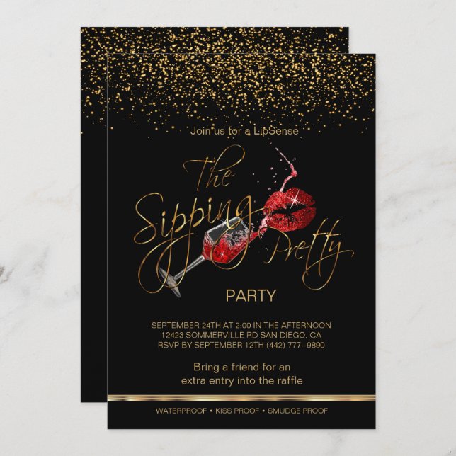 Custom - Wine and  Lips Lipsense Party Invitation (Front/Back)
