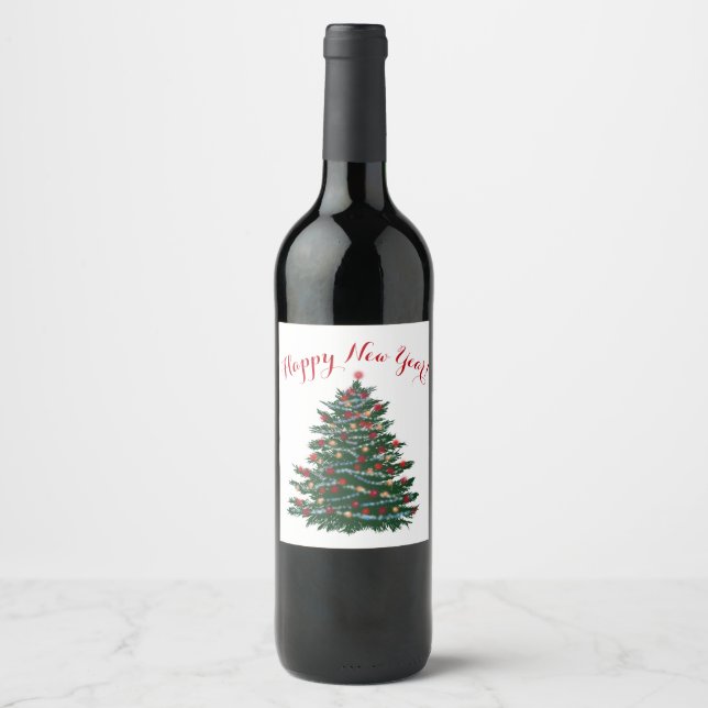 Custom Wine Bottle Label Happy New year (Front)