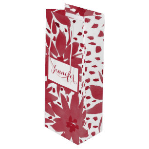 Custom Wine Floral Design Ruby Red Gift Bag